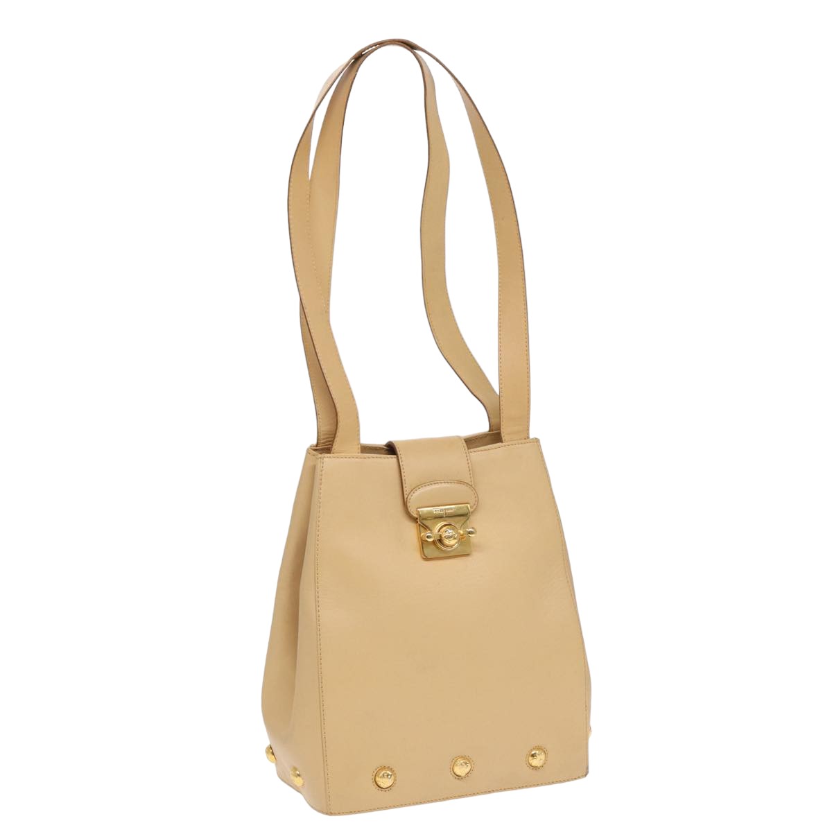 Salvatore Ferragamo Shoulder Bag Leather Beige Auth bs16284