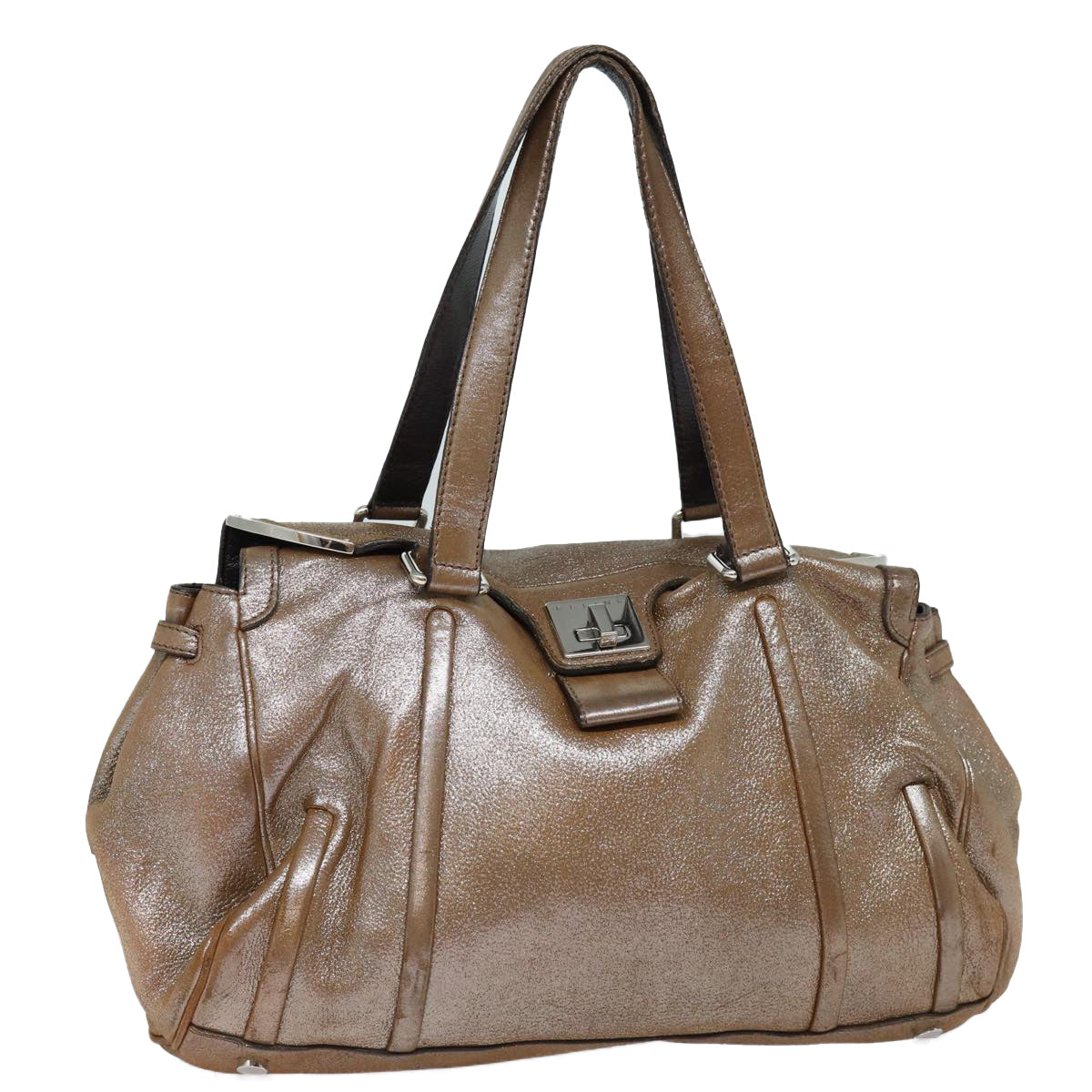 CELINE Tote Bag Leather Gold Tone Auth bs16330