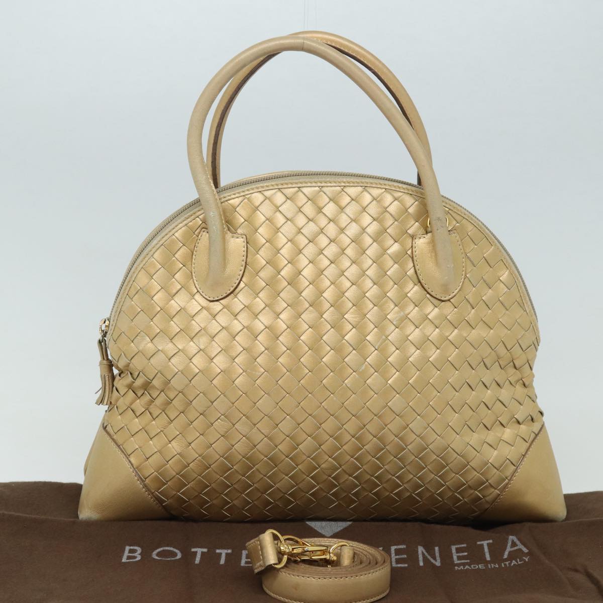 BOTTEGA VENETA INTRECCIATO Hand Bag Leather 2way Gold Tone Auth bs16336