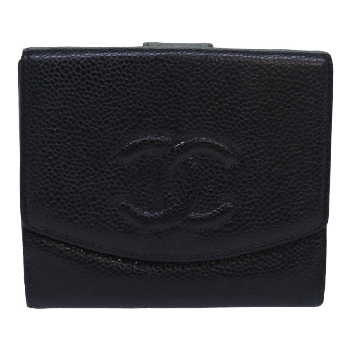 CHANEL COCO Mark Wallet Caviar Skin Black CC Auth bs16339