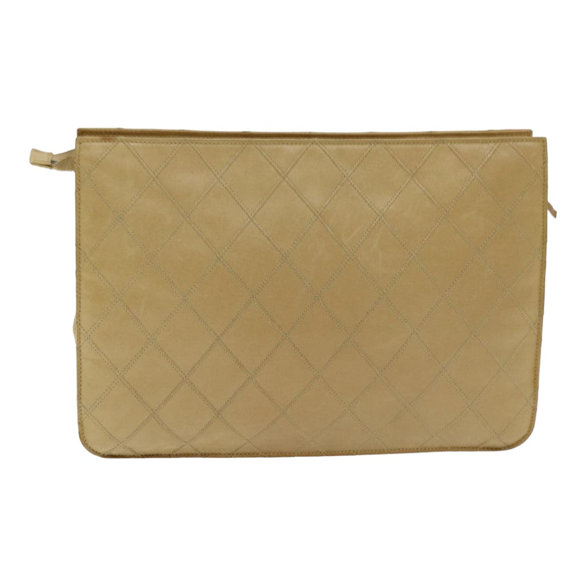 CHANEL Bicolore Clutch Bag Leather Beige CC Auth bs16340 - 0