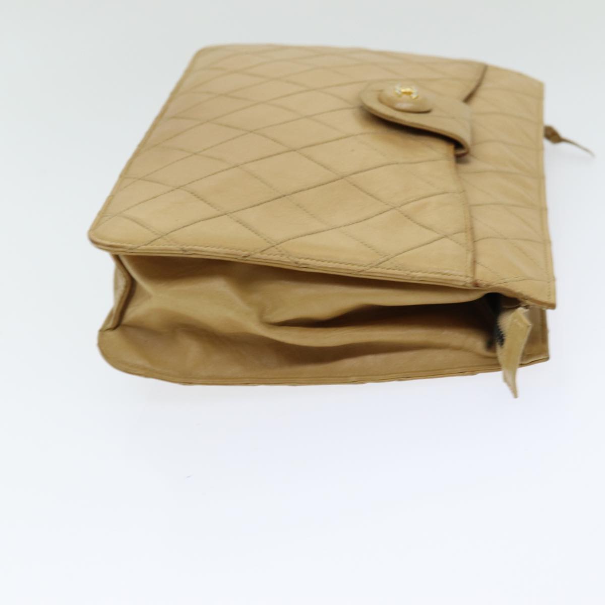 CHANEL Bicolore Clutch Bag Leather Beige CC Auth bs16340