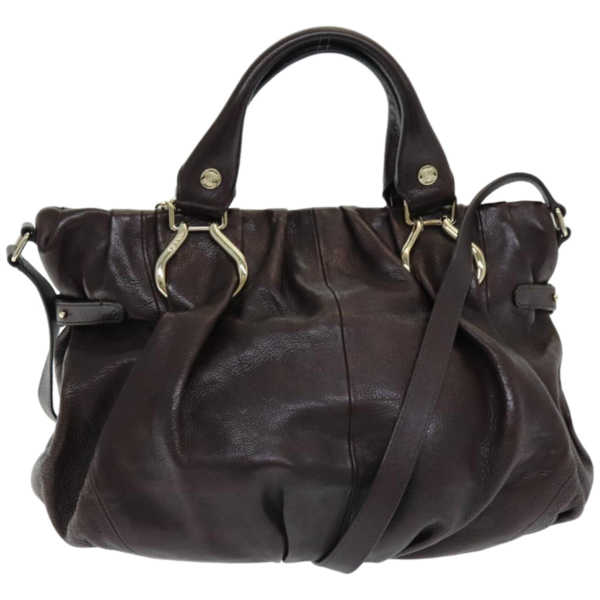 CELINE Shoulder Bag Leather 2way Brown Auth bs16344