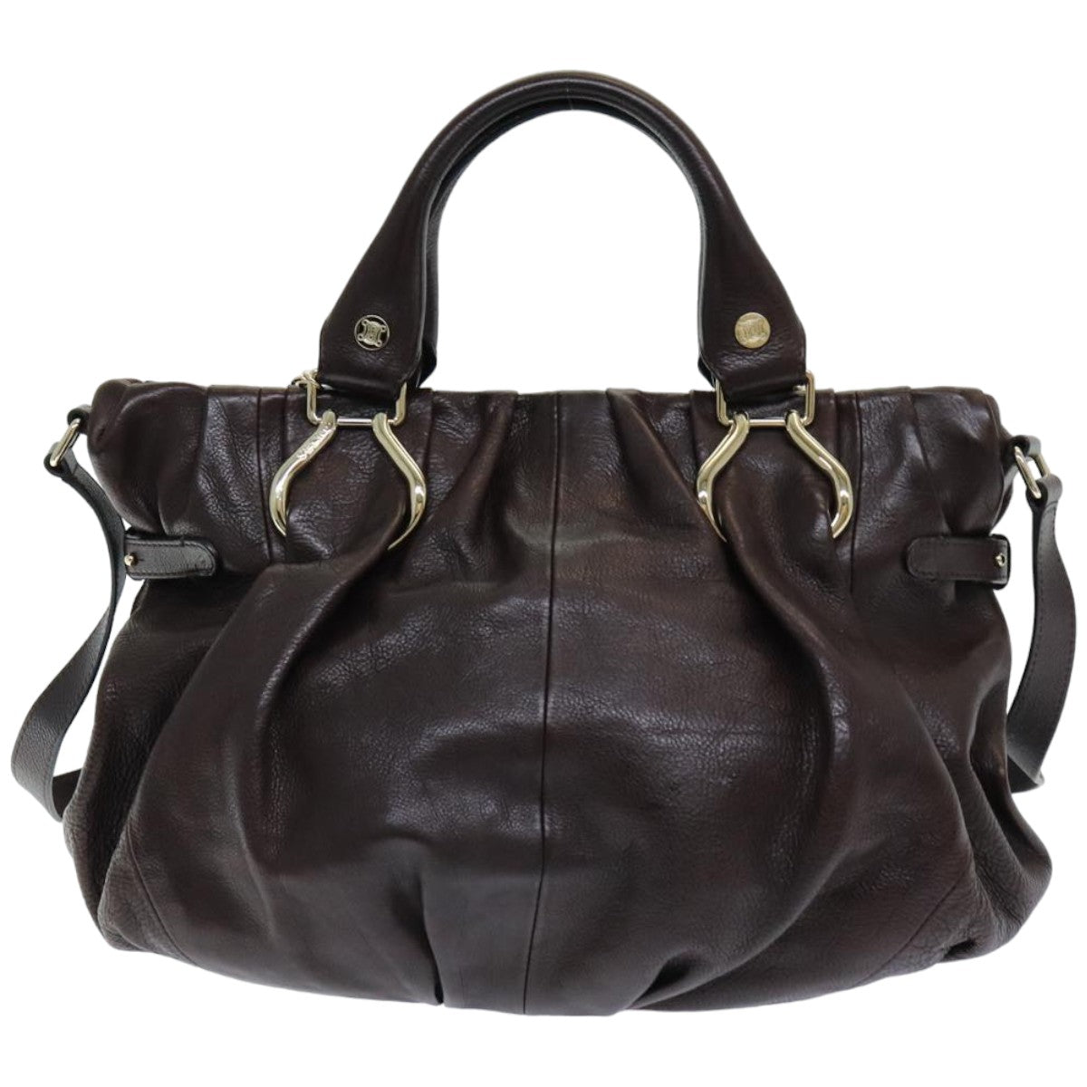 CELINE Shoulder Bag Leather 2way Brown Auth bs16344