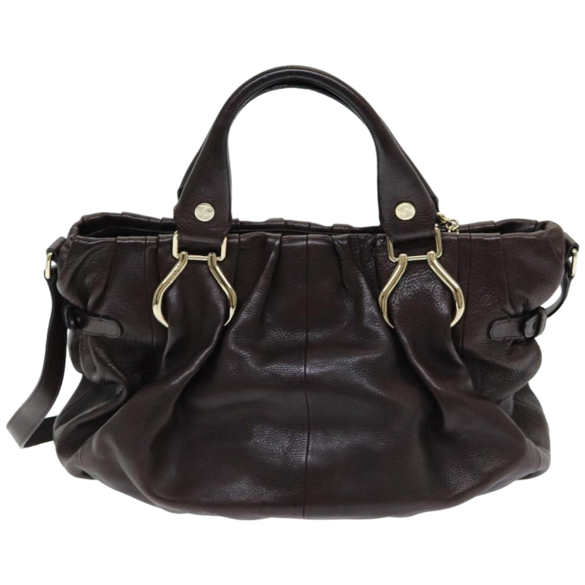 CELINE Shoulder Bag Leather 2way Brown Auth bs16344