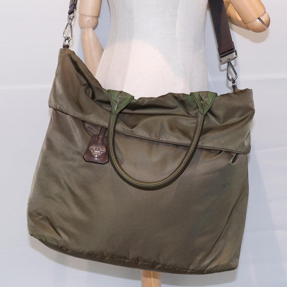 PRADA Tote Bag Nylon Khaki Auth bs16354