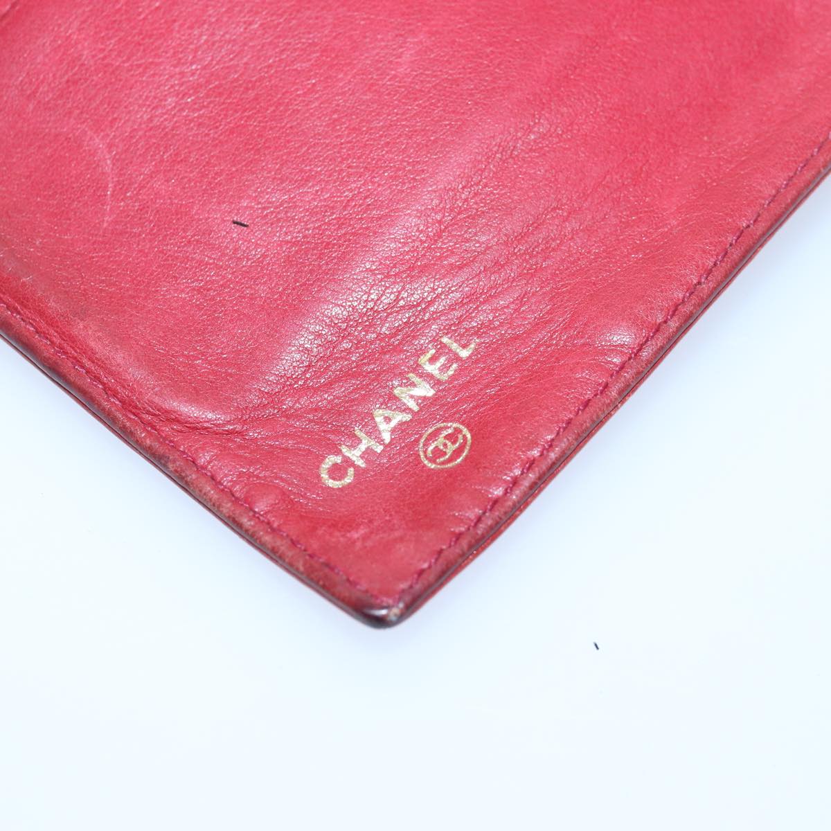 CHANEL COCO Mark Wallet Lamb Skin Red CC Auth bs16358