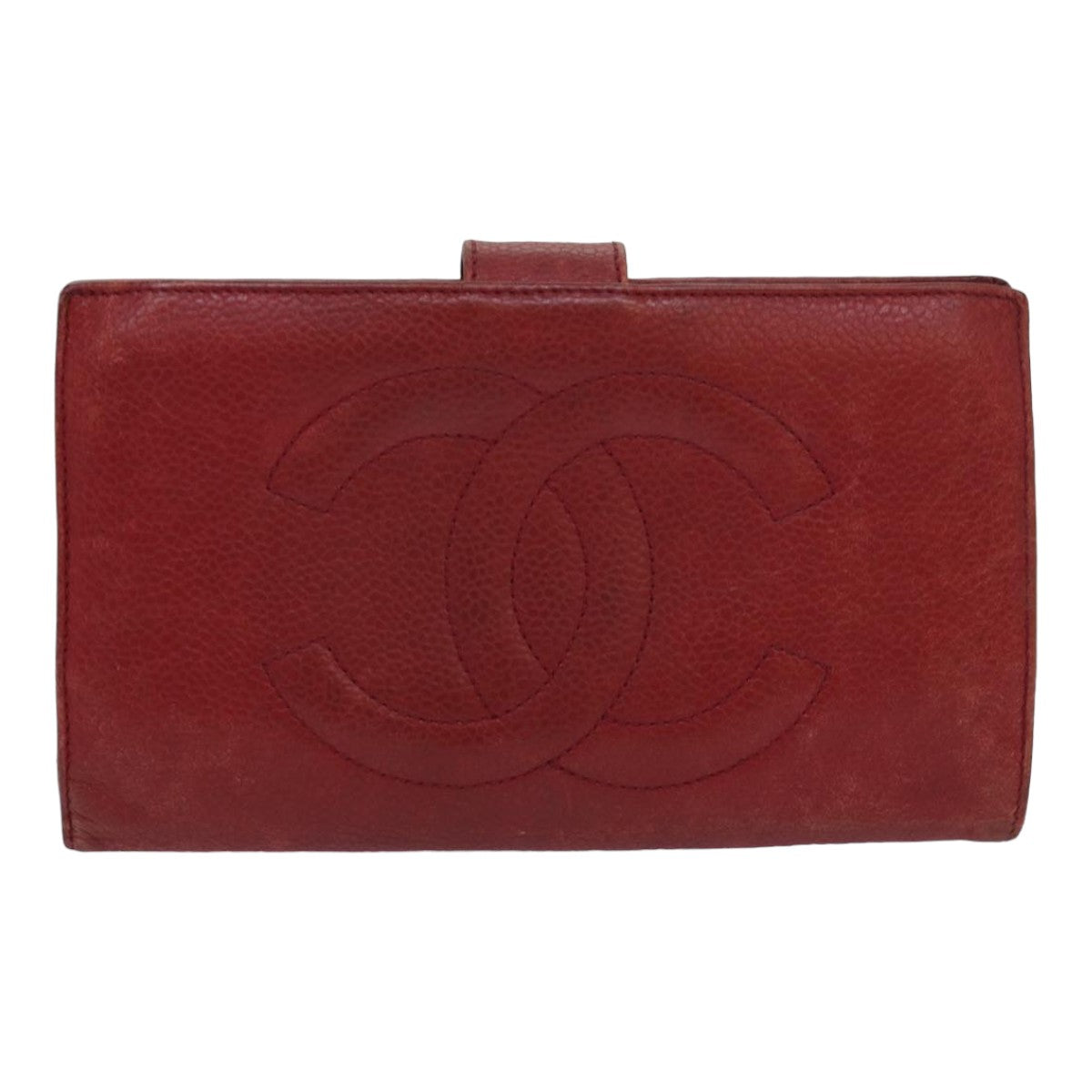 CHANEL COCO Mark Wallet Lamb Skin Red CC Auth bs16358 - 0