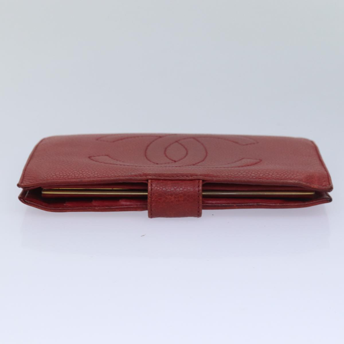 CHANEL COCO Mark Wallet Lamb Skin Red CC Auth bs16358