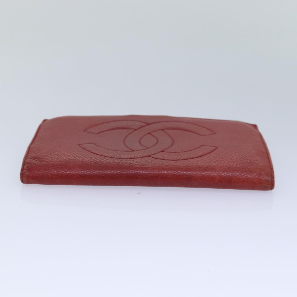 CHANEL COCO Mark Wallet Lamb Skin Red CC Auth bs16358