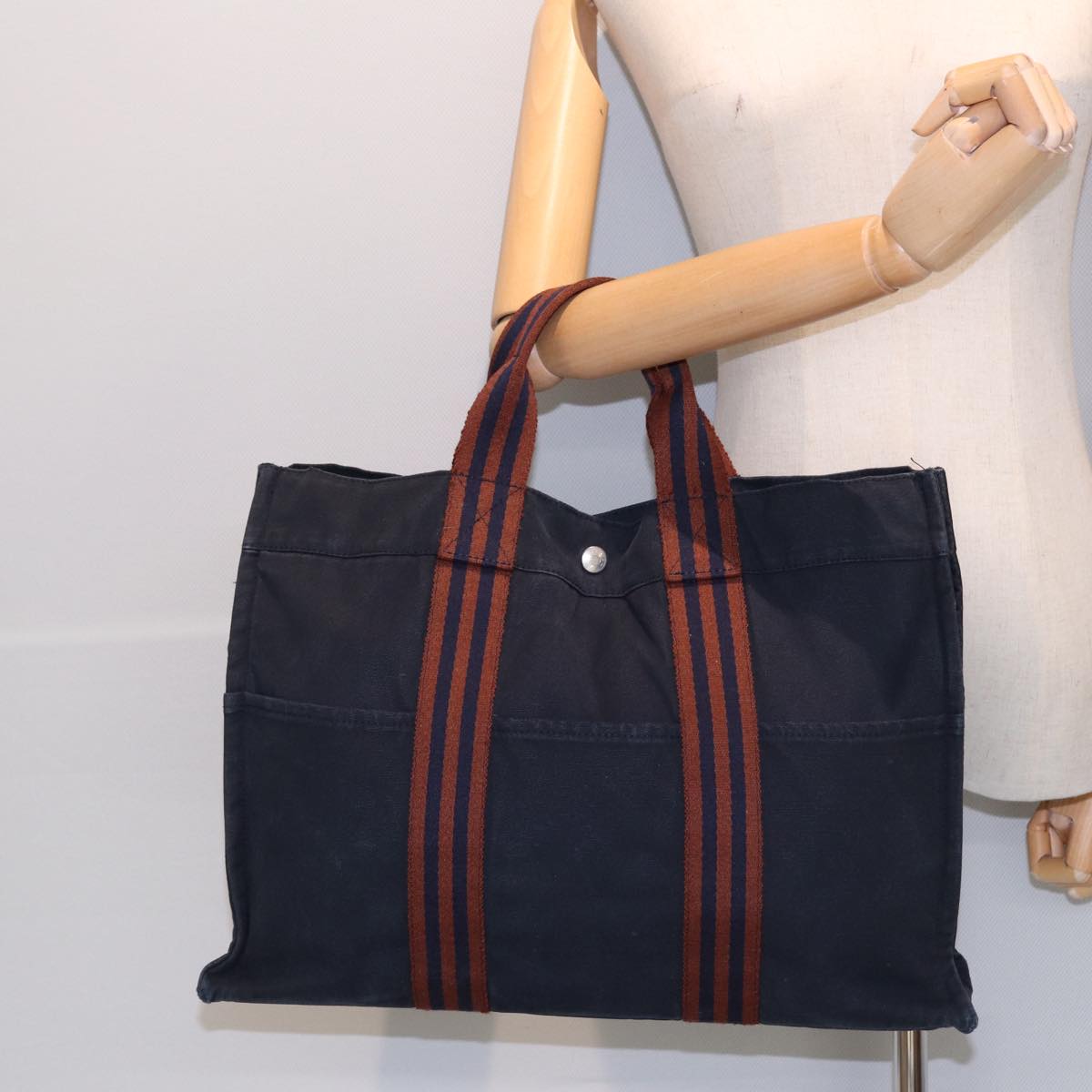 HERMES Fourre Tout MM Tote Bag Canvas Navy Auth bs16377