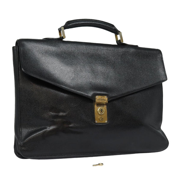 CHANEL Hand Bag Calf Skin Black CC Auth bs16380
