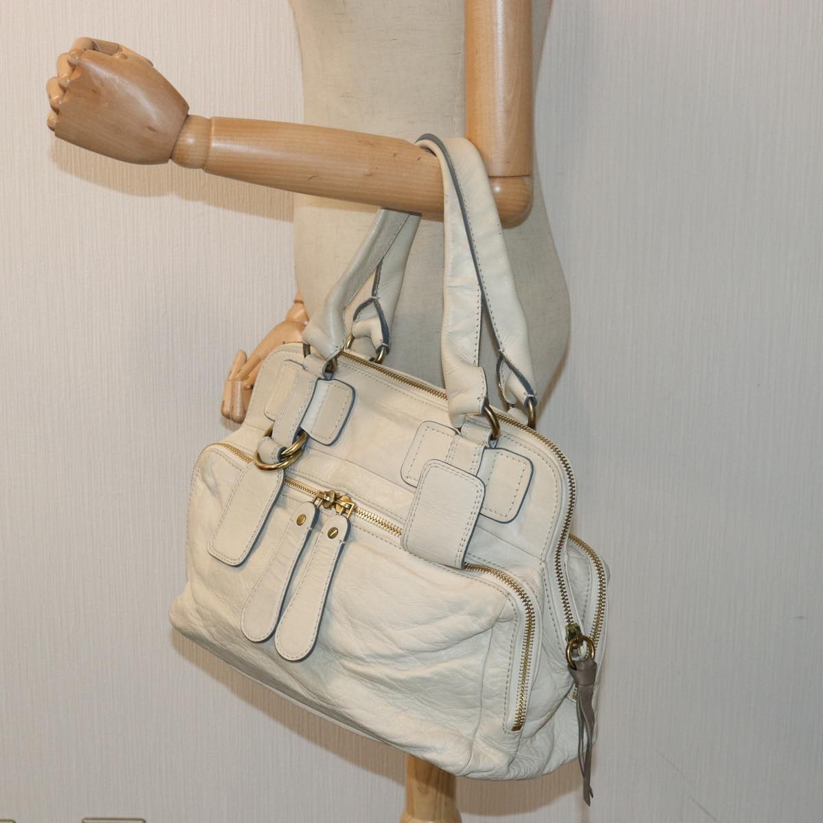 Chloe Hand Bag Leather White Auth bs16390