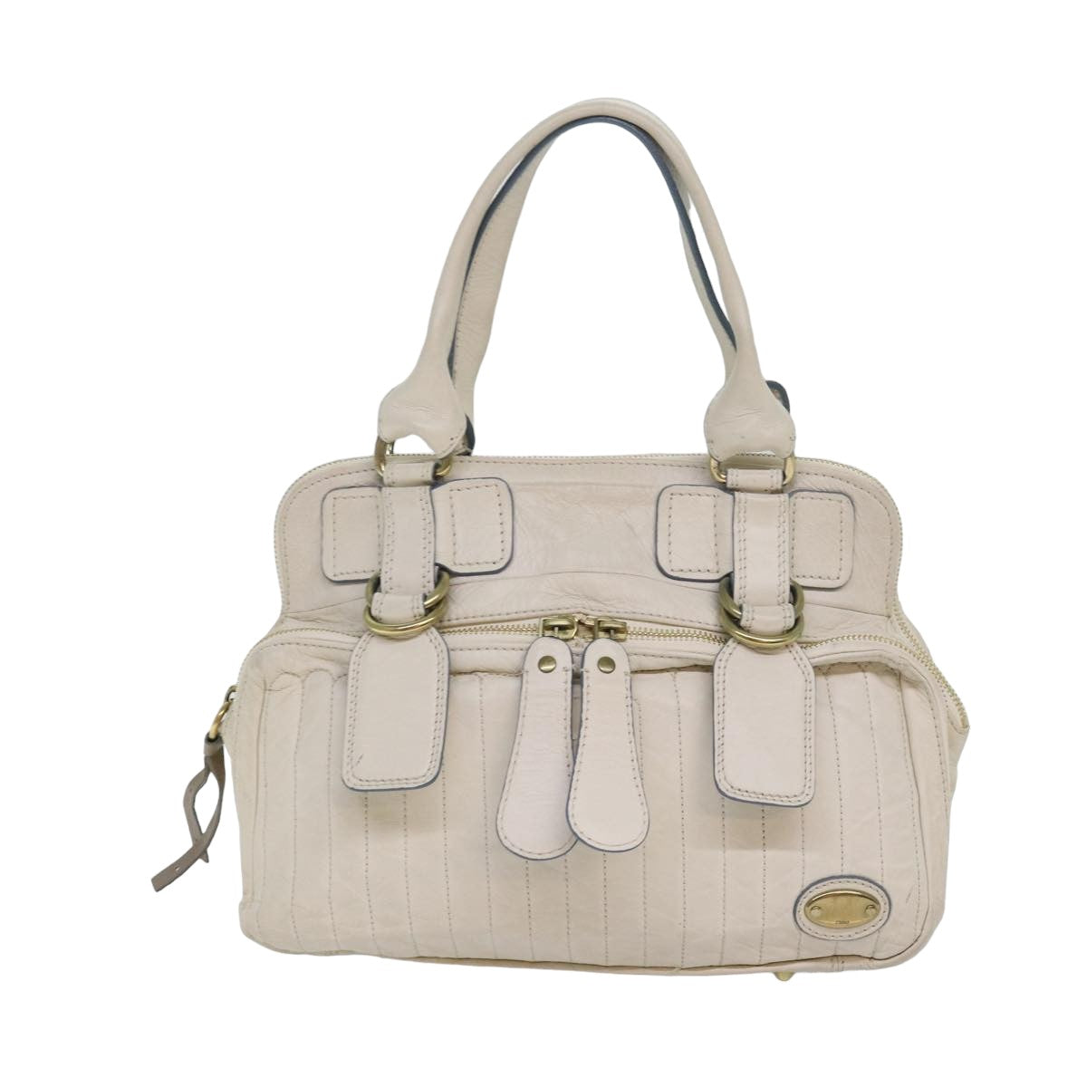 Chloe Hand Bag Leather White Auth bs16390