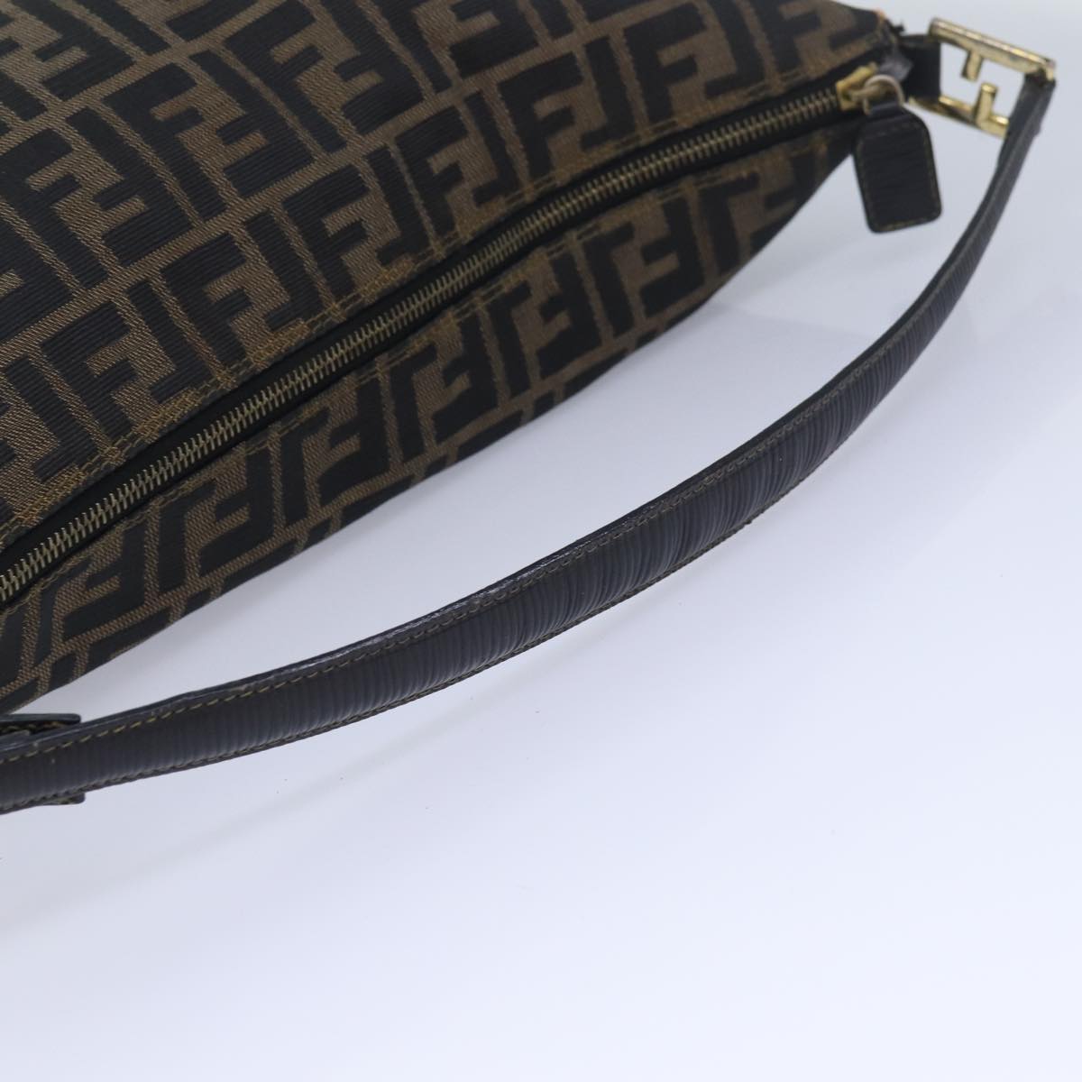 FENDI Zucca Canvas Shoulder Bag Brown Black Auth bs16397