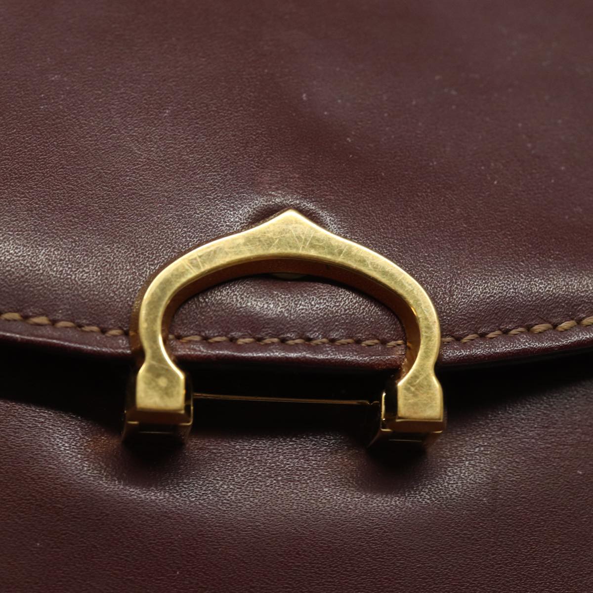 CARTIER Business Bag Leather Wine Red Auth bs16403