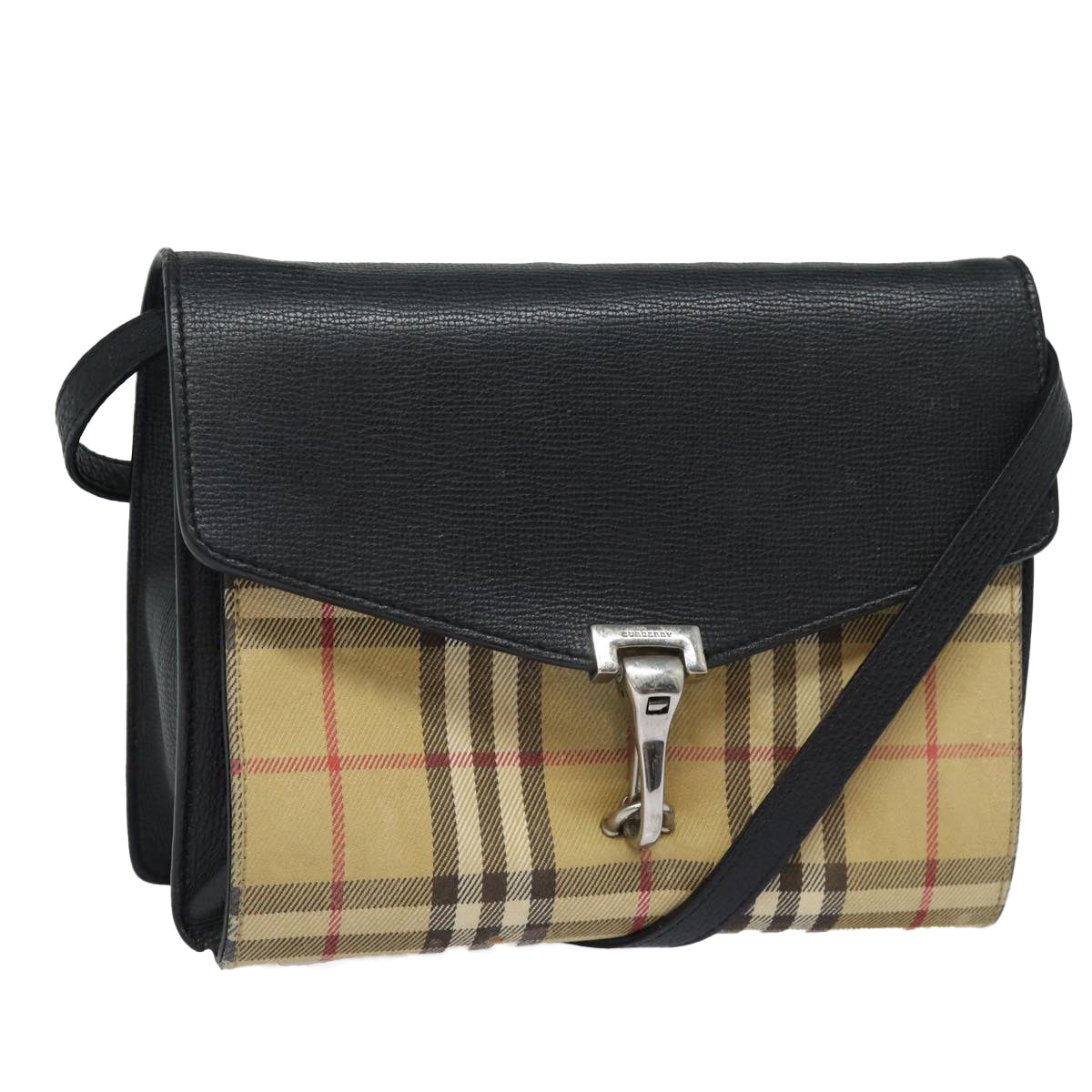 BURBERRY Nova Check Shoulder Bag Canvas Leather Beige Black Auth bs16405