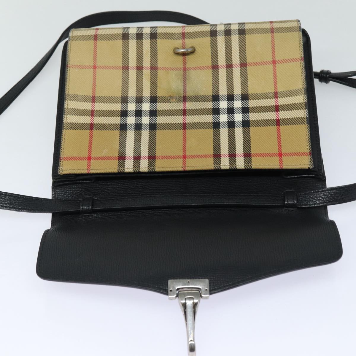 BURBERRY Nova Check Shoulder Bag Canvas Leather Beige Black Auth bs16405