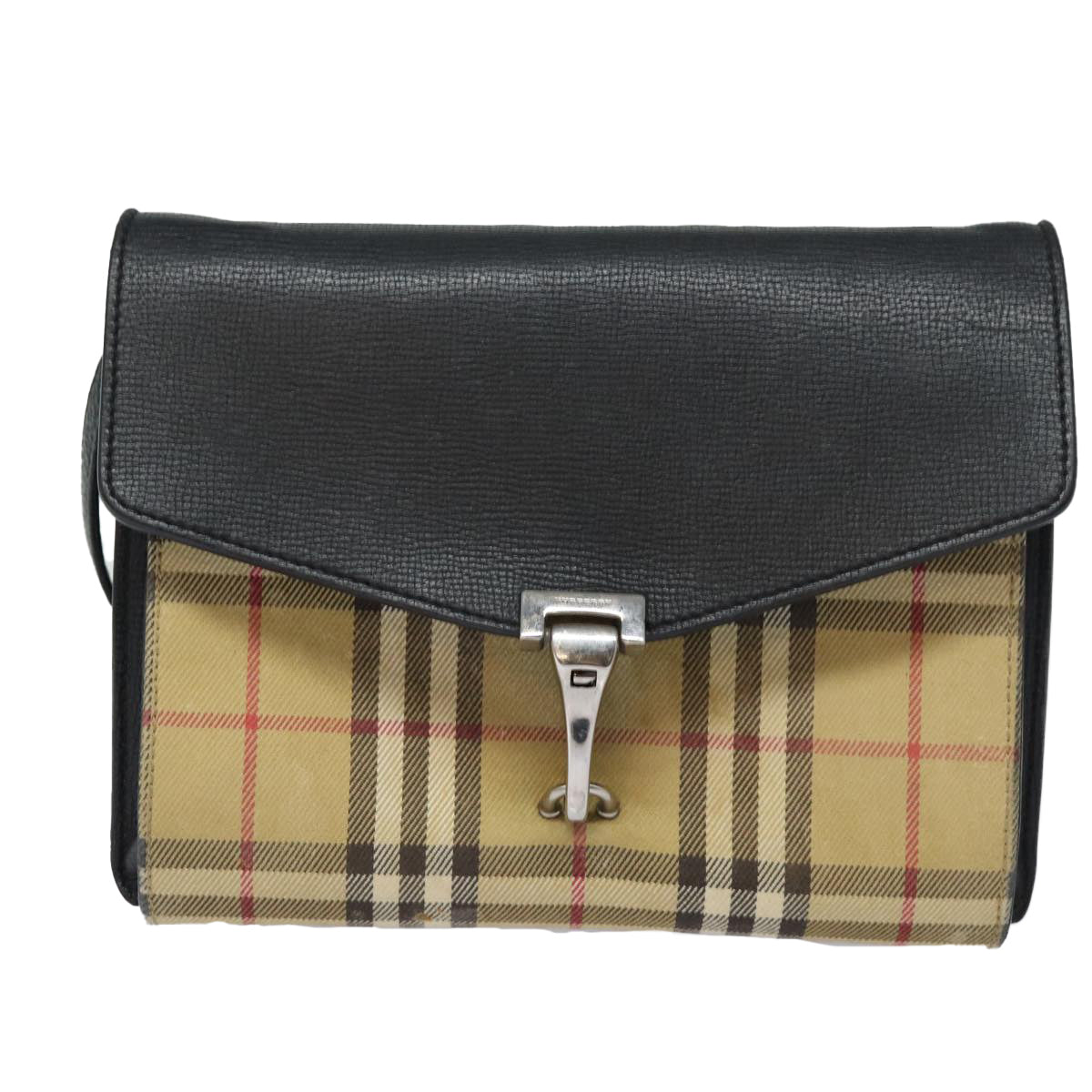 BURBERRY Nova Check Shoulder Bag Canvas Leather Beige Black Auth bs16405