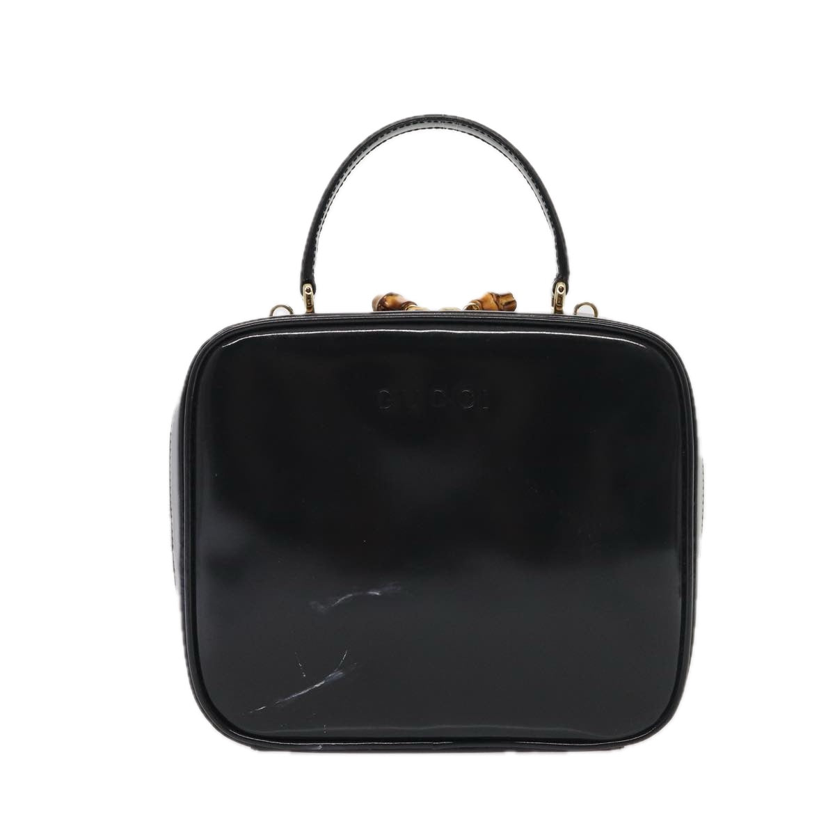 GUCCI Bamboo Vanity Shoulder Bag Enamel 2way Black 000 2040 0323 Auth bs16407