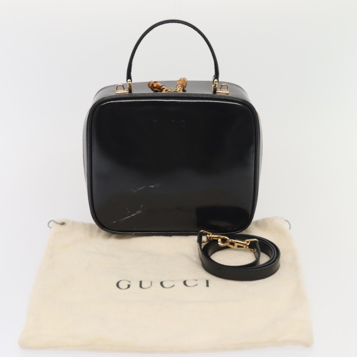 GUCCI Bamboo Vanity Shoulder Bag Enamel 2way Black 000 2040 0323 Auth bs16407