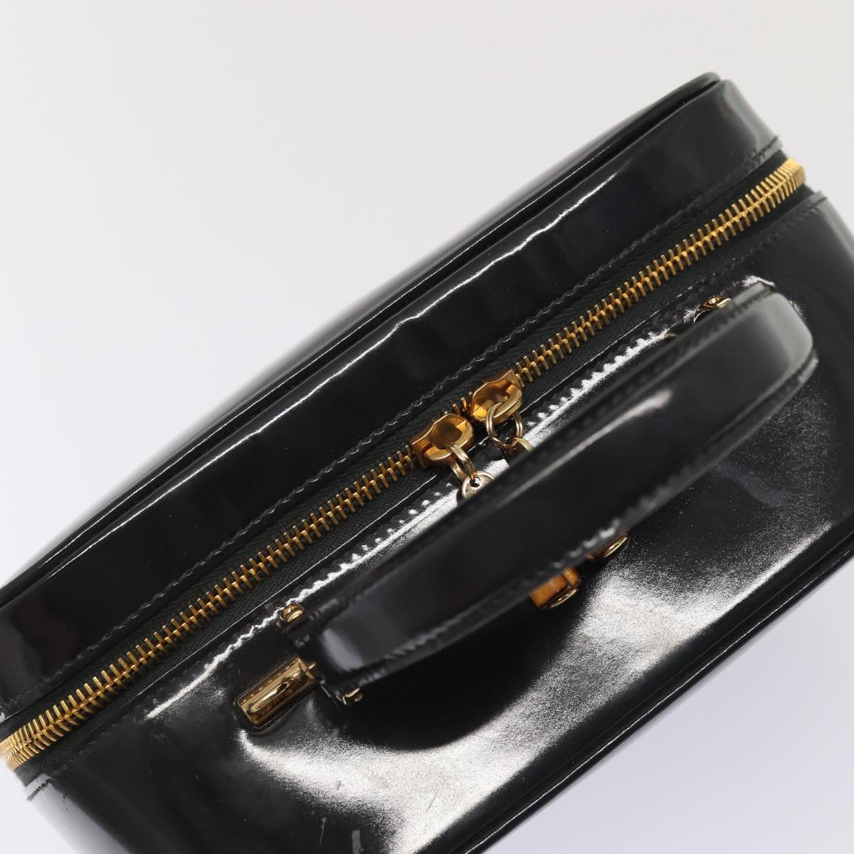 GUCCI Bamboo Vanity Shoulder Bag Enamel 2way Black 000 2040 0323 Auth bs16407