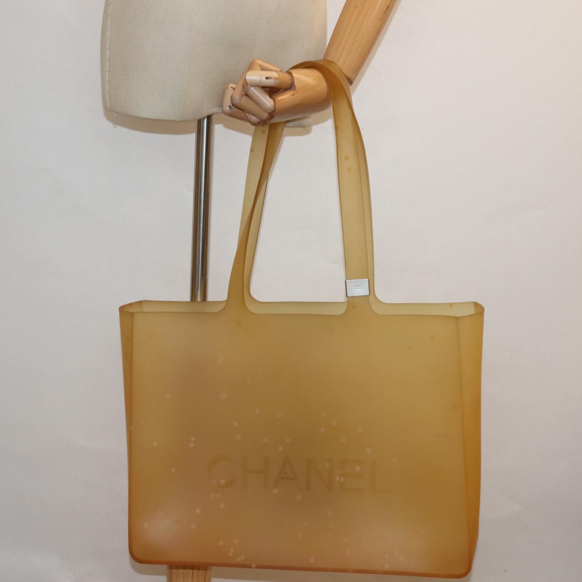 CHANEL Tote Bag Rubber Yellow CC Auth bs16408