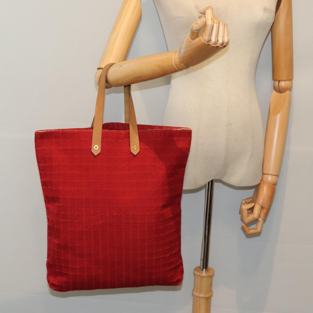 HERMES Amedaba GM Tote Bag Canvas Red Auth bs16410