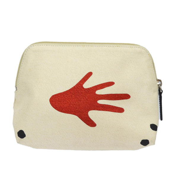BVLGARI Pouch Canvas Red White Auth bs16435