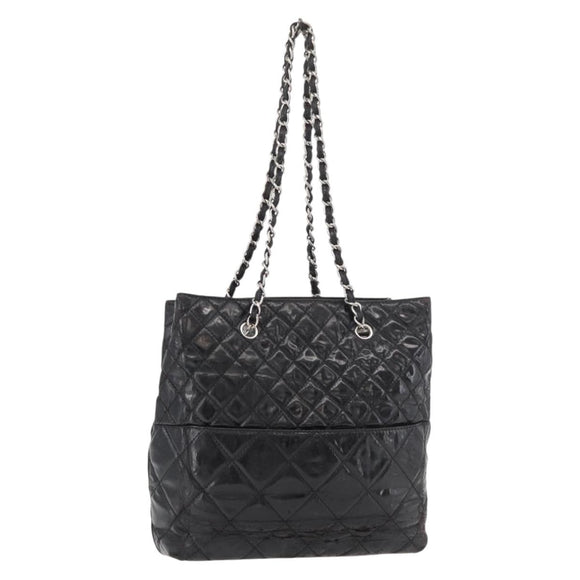 CHANEL Matelasse Chain Tote Bag Leather Black CC Auth bs16447