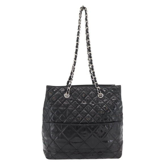 CHANEL Matelasse Chain Tote Bag Leather Black CC Auth bs16447