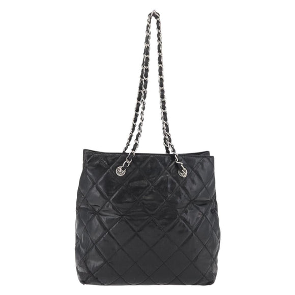 CHANEL Matelasse Chain Tote Bag Leather Black CC Auth bs16447