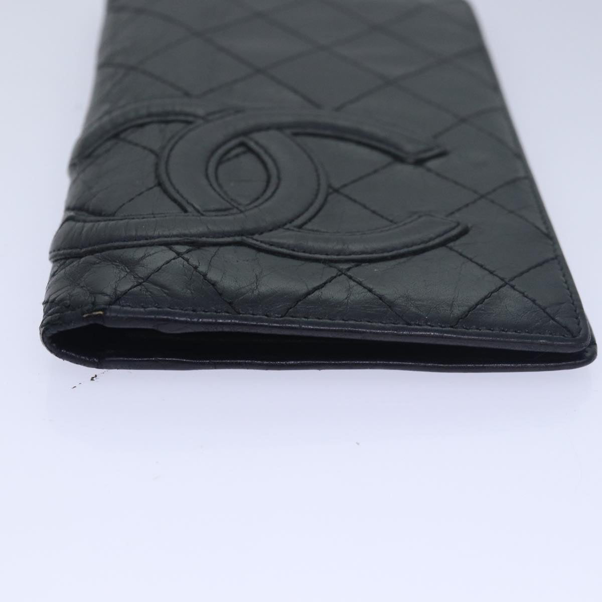 CHANEL Cambon Line Long Wallet Leather Black CC Auth bs16463