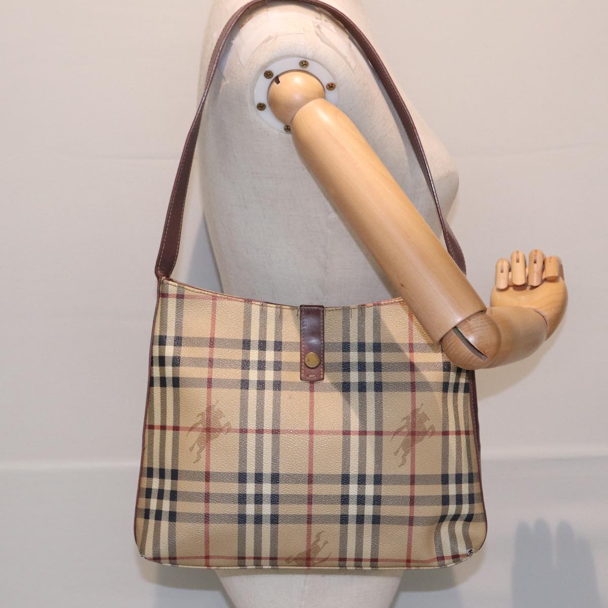 BURBERRY Nova Check Shoulder Bag Canvas Beige Auth bs16479