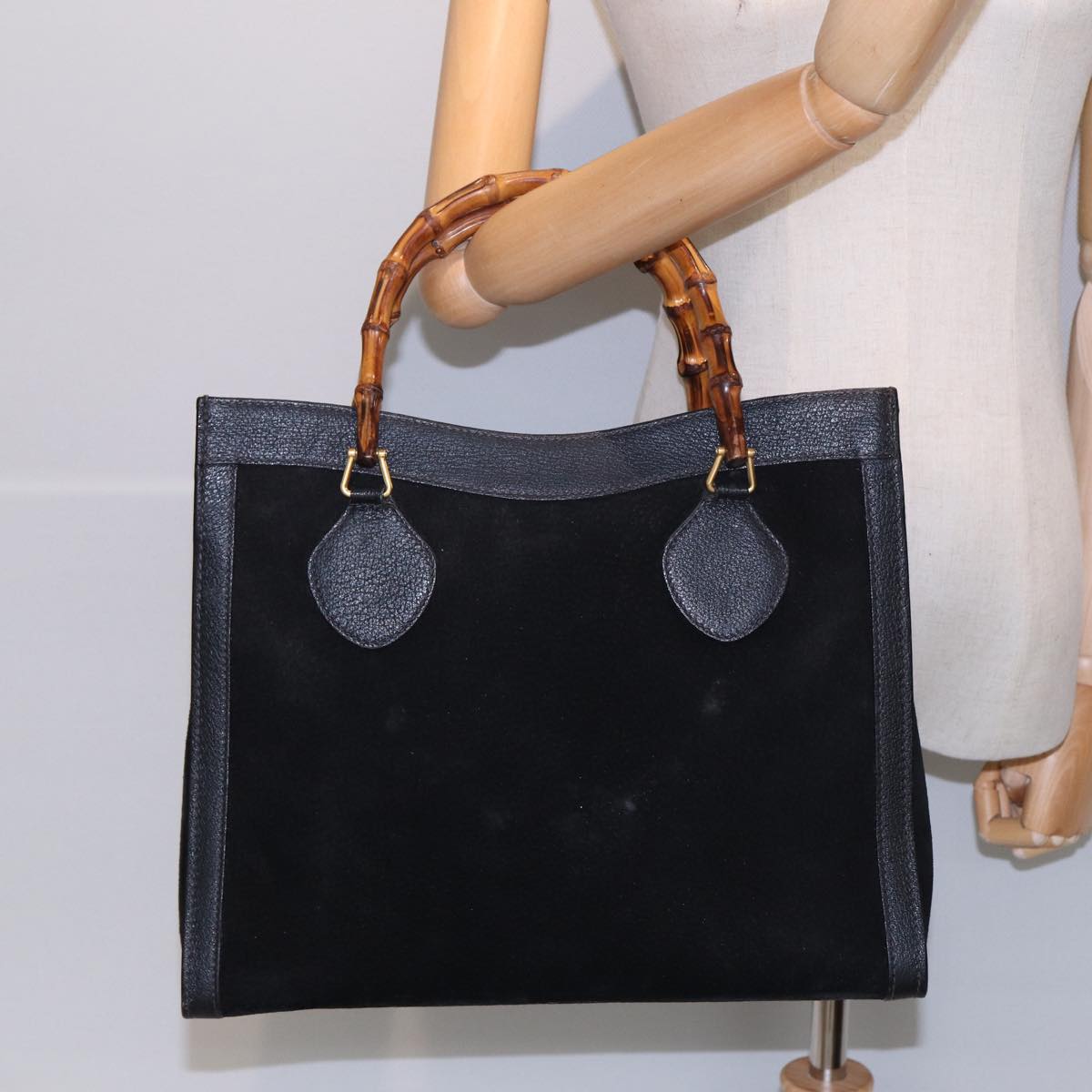 GUCCI Bamboo Hand Bag Suede Black 002 123 0260 Auth bs16481