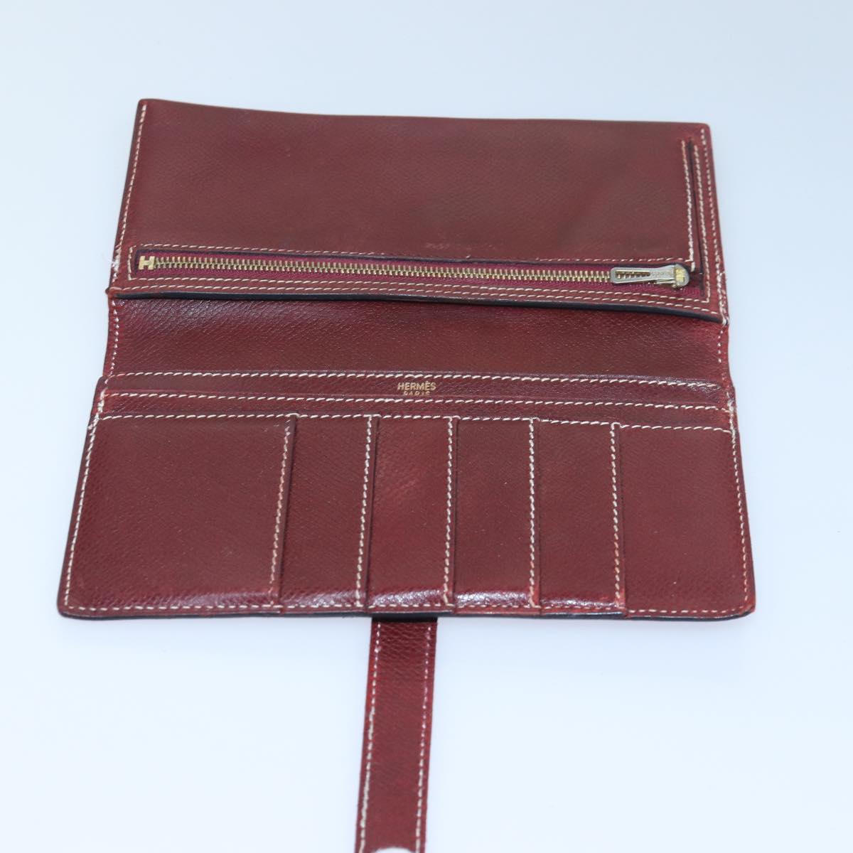 HERMES Bean Wallet Leather Brown Auth bs16487