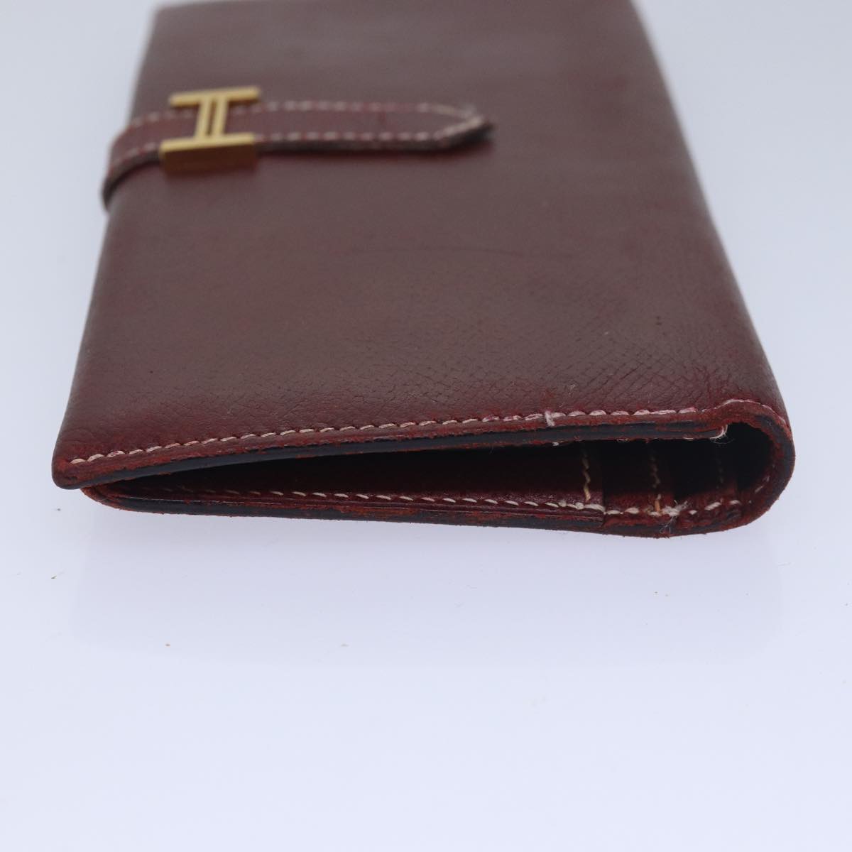 HERMES Bean Wallet Leather Brown Auth bs16487