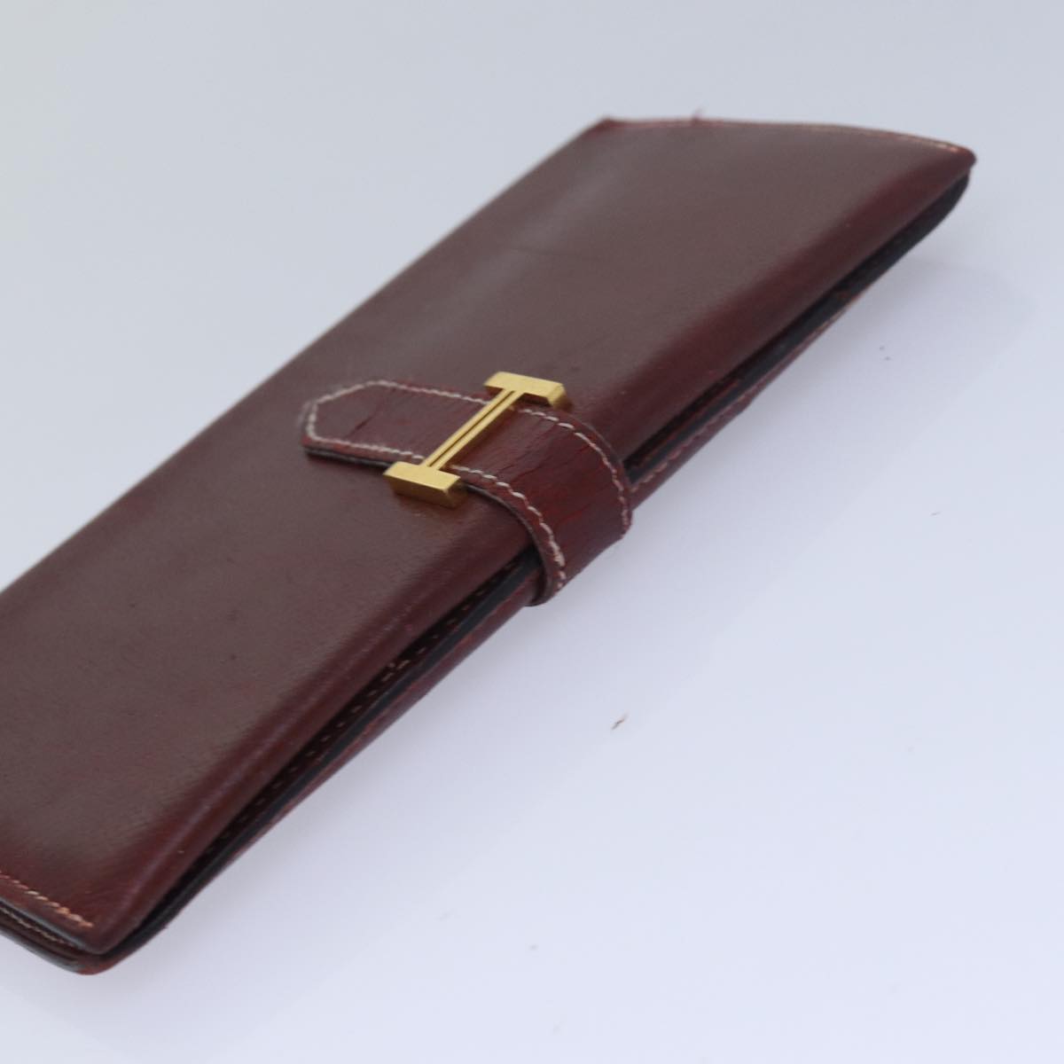 HERMES Bean Wallet Leather Brown Auth bs16487