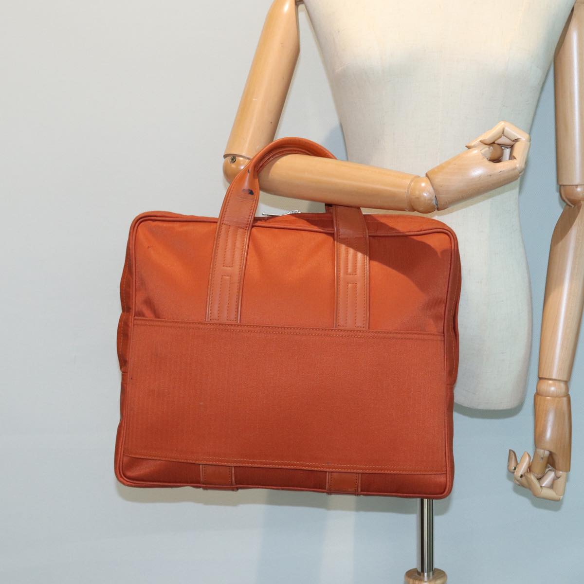 HERMES Acapulco Odinatur Hand Bag Canvas Leather Orange Auth bs16494