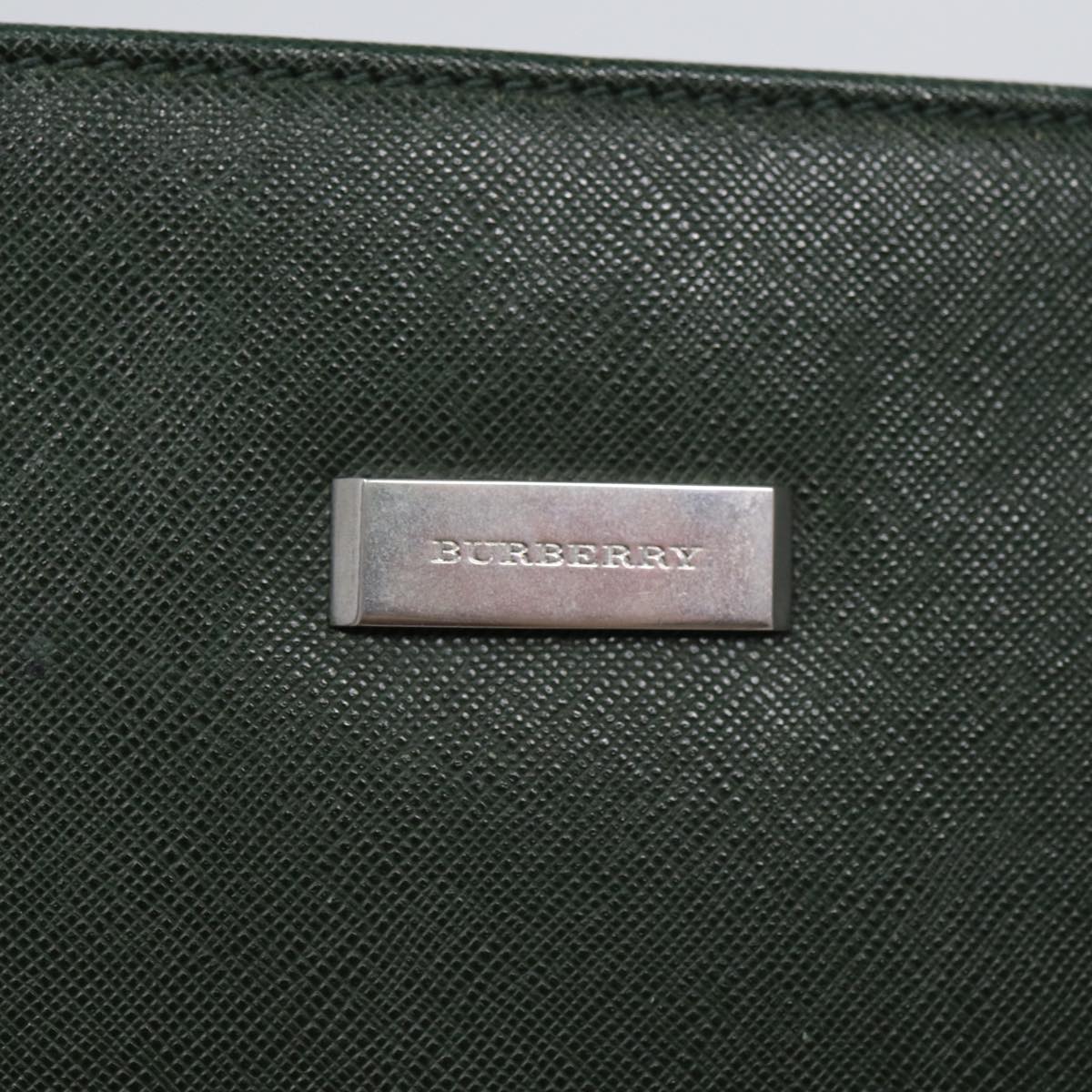 BURBERRY Clutch Bag Leather Green Auth bs16497