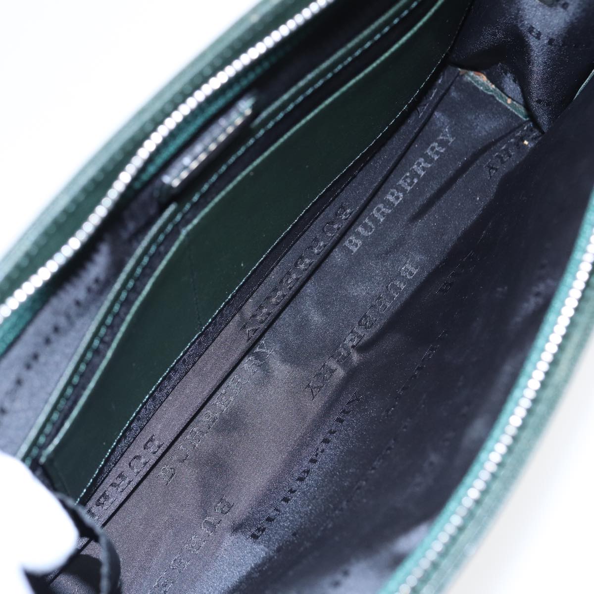 BURBERRY Clutch Bag Leather Green Auth bs16497