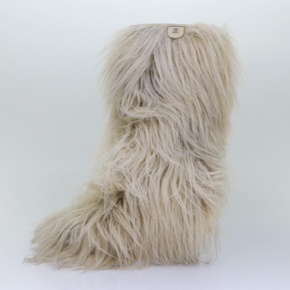 CHANEL boots Wool Beige CC Auth bs16505