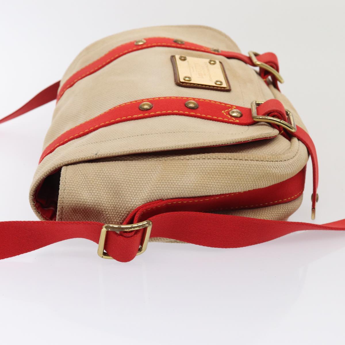 LOUIS VUITTON Antigua Buzzus PM Shoulder Bag Beige Red M40041 LV Auth bs16509