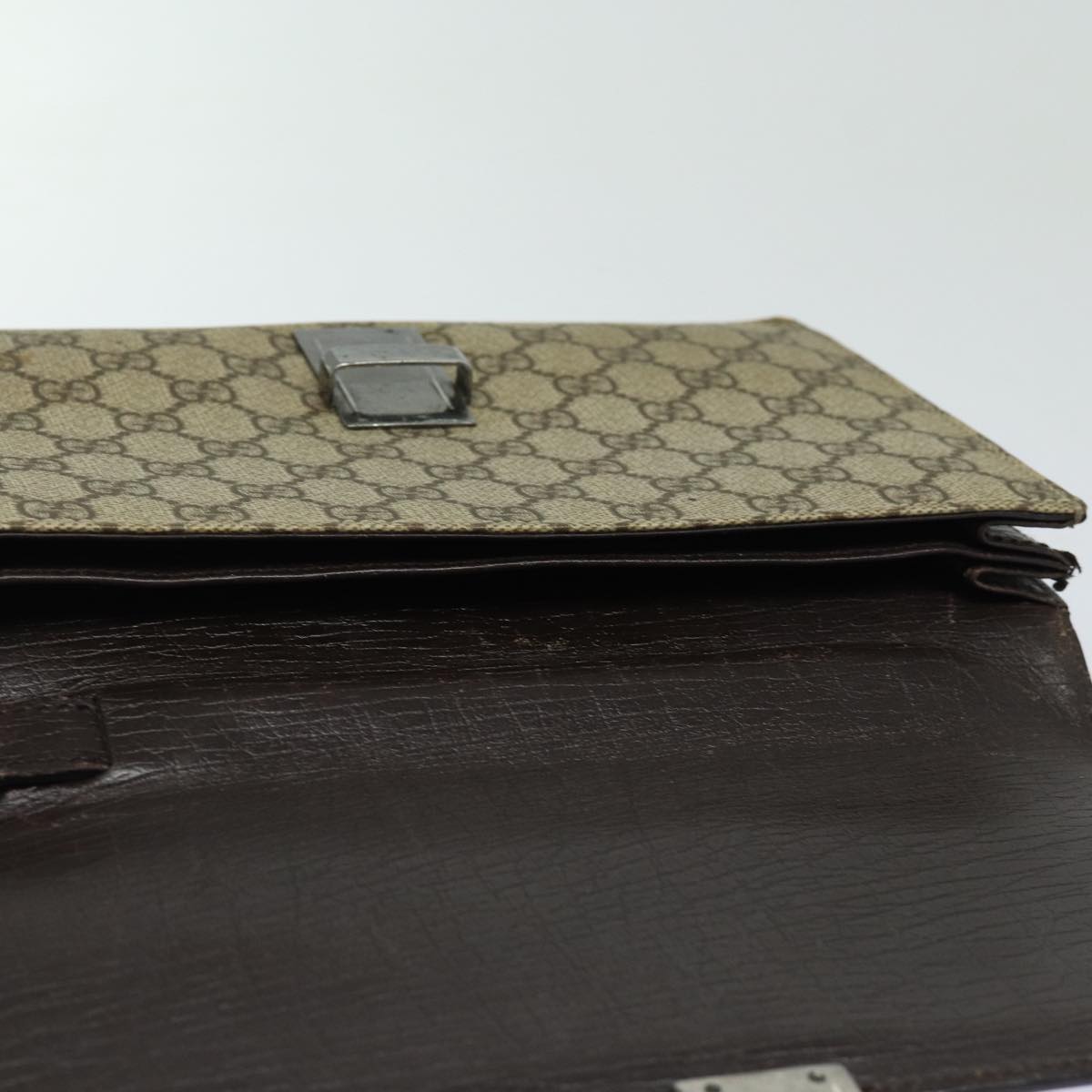 GUCCI GG Supreme Clutch Bag PVC Beige Silver 114686 Auth bs16523