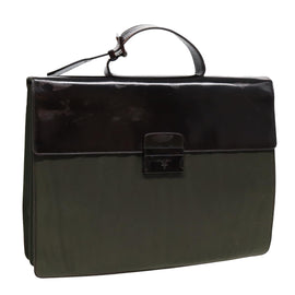 PRADA Business Bag Nylon Khaki Silver Auth bs16524