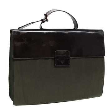 PRADA Business Bag Nylon Khaki Silver Auth bs16524