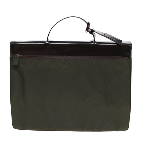 PRADA Business Bag Nylon Khaki Silver Auth bs16524