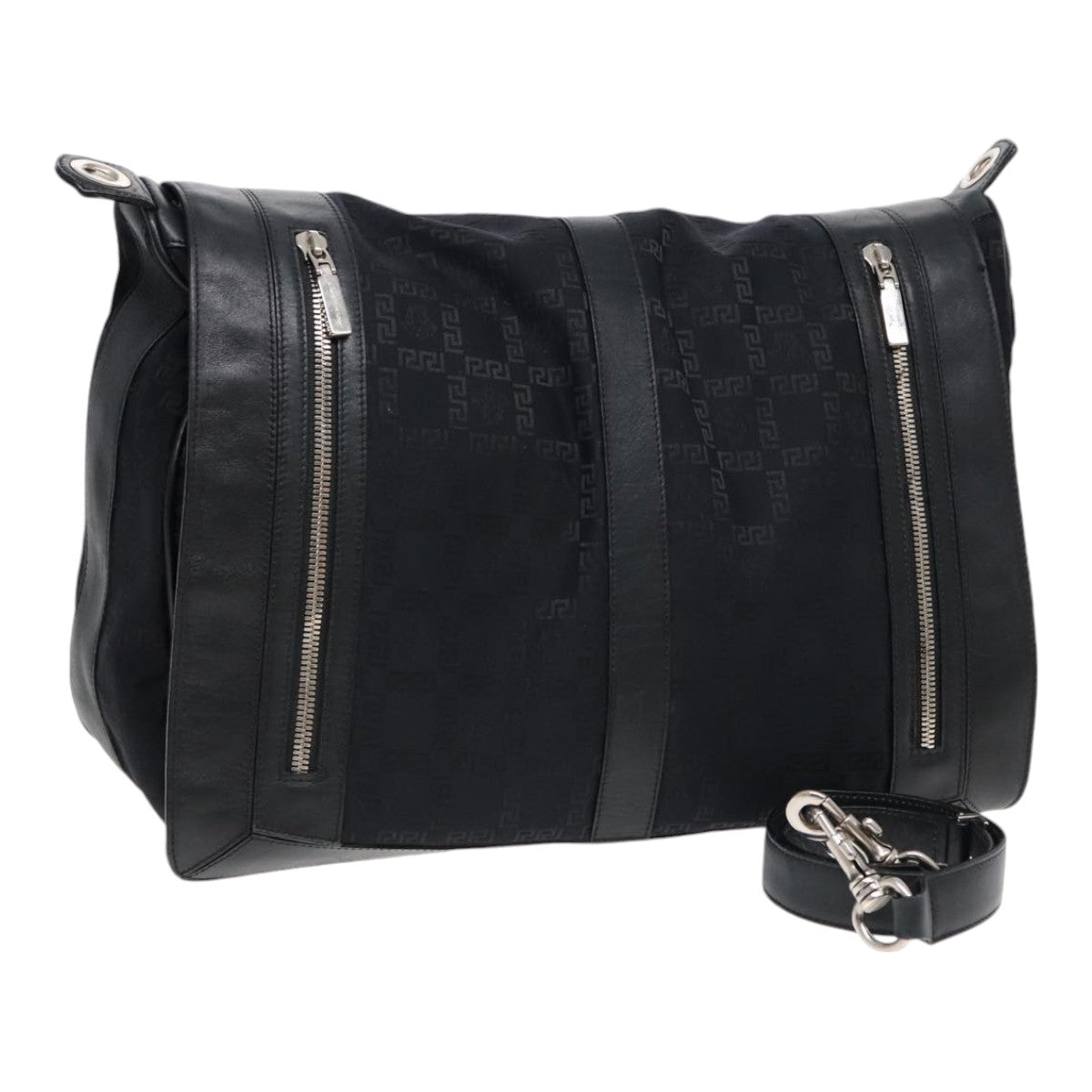 Gianni Versace Shoulder Bag Canvas Black Auth bs16526