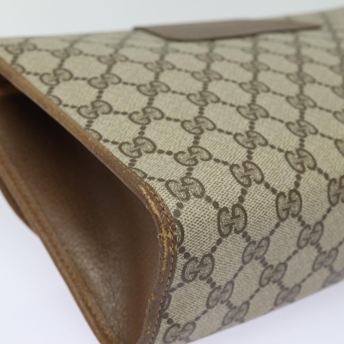 GUCCI GG Supreme Web Sherry Line Clutch Bag Beige Gold 89 01 031 Auth bs16531