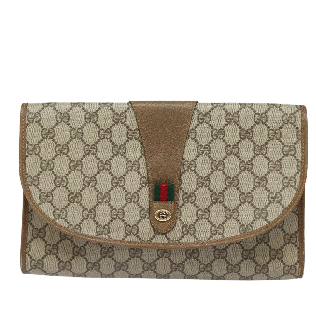 GUCCI GG Supreme Web Sherry Line Clutch Bag Beige Gold 89 01 031 Auth bs16531